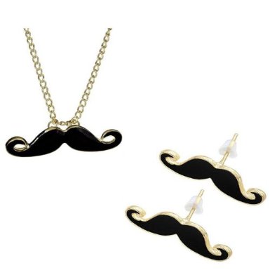 Amazon Retro Handlebar Mustache Pendant Necklace & Earrings