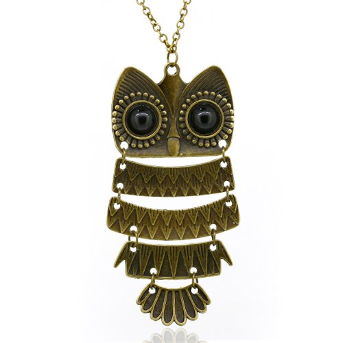 Amazon Vintage Owl Pendant Long Bronze Chain Necklace