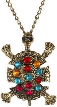 Amazon Tortoise with Multi-Coloured Crystal Pendant Necklace