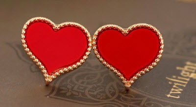 Amazon Gold Border, Red Heart Stud Earrings