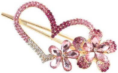 Amazon Crystal Heart & Flowers Hair Clip
