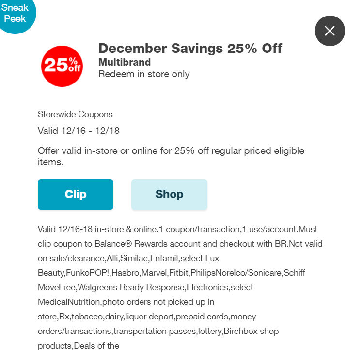 December savings coupon for 12-16