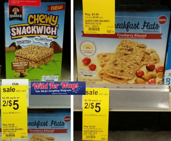 Quaker Breakfast Flats or Chewy Snackwich $1.48 Each Thru Wednesday!