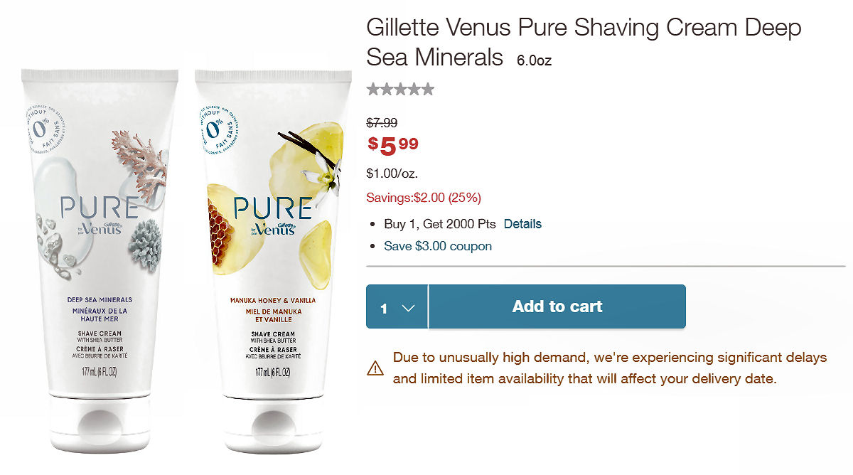 Walgreens Online: Gillette Venus Pure Shave Cream Just 94¢ (Reg. $7.99)